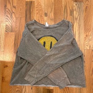 Smiley Graphic Washed Olive Green Women's Sweatshirt